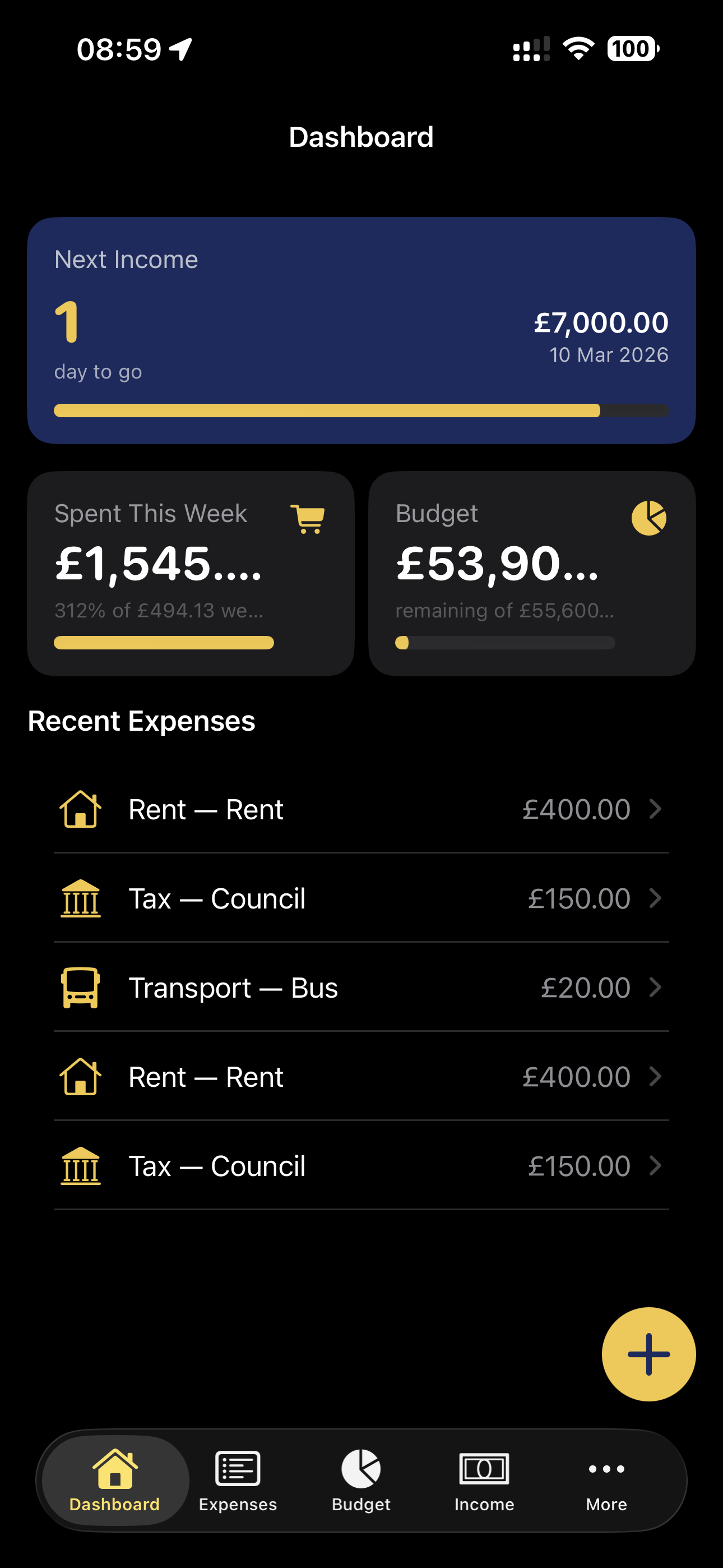 UniWallet Dashboard Screen